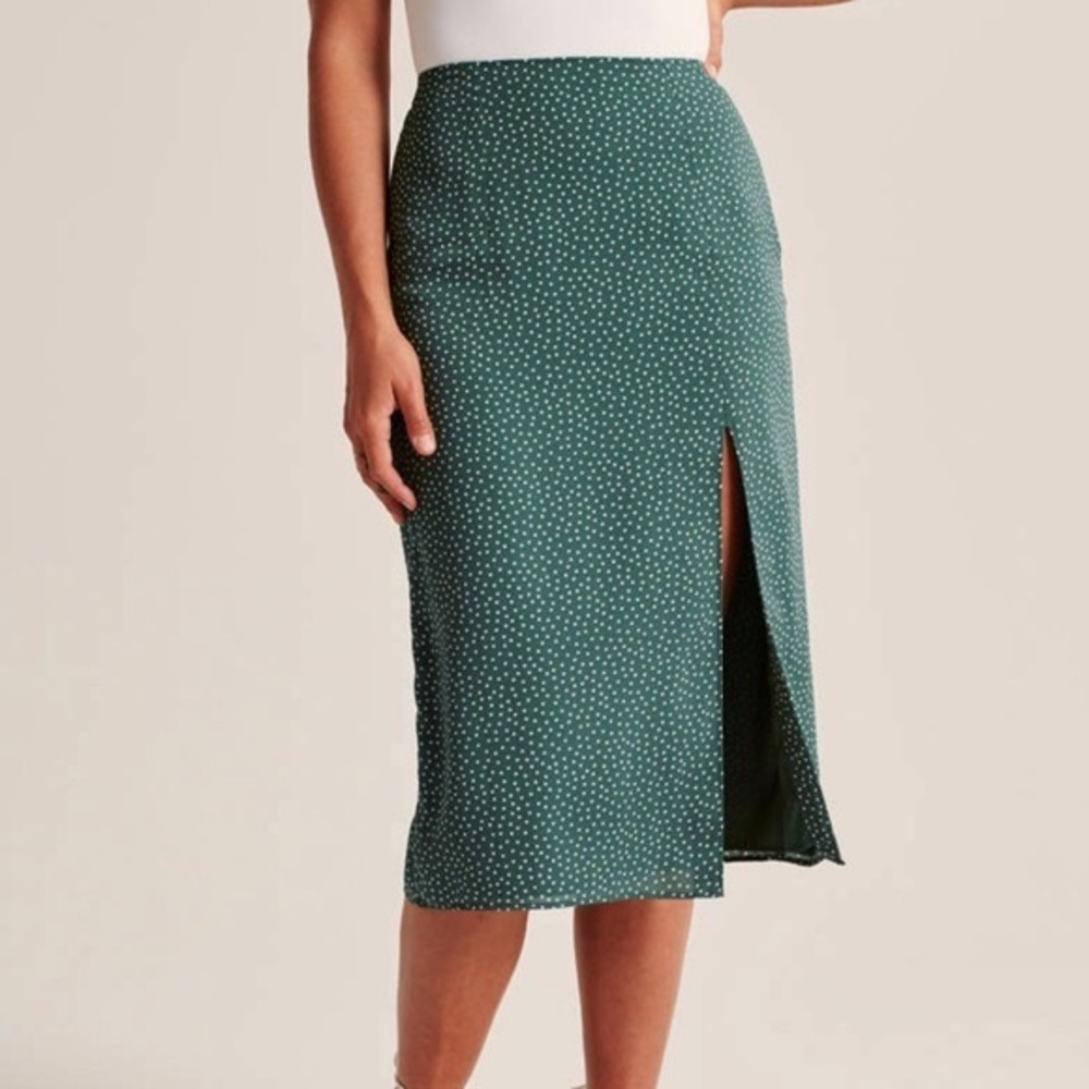 Abercrombie & Fitch Green Polka-Dot Midi Skirt XS new with tags
